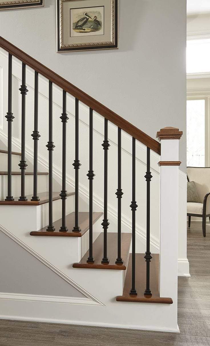 Classic Black Iron Balustrade with Wood Accents